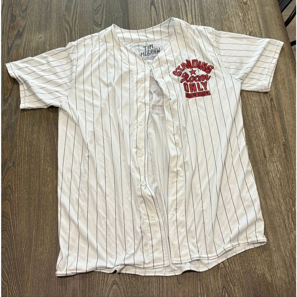 Tim McGraw #24 Mens SRO Tour 2024 Baseball Jersey Striped White Black Size L